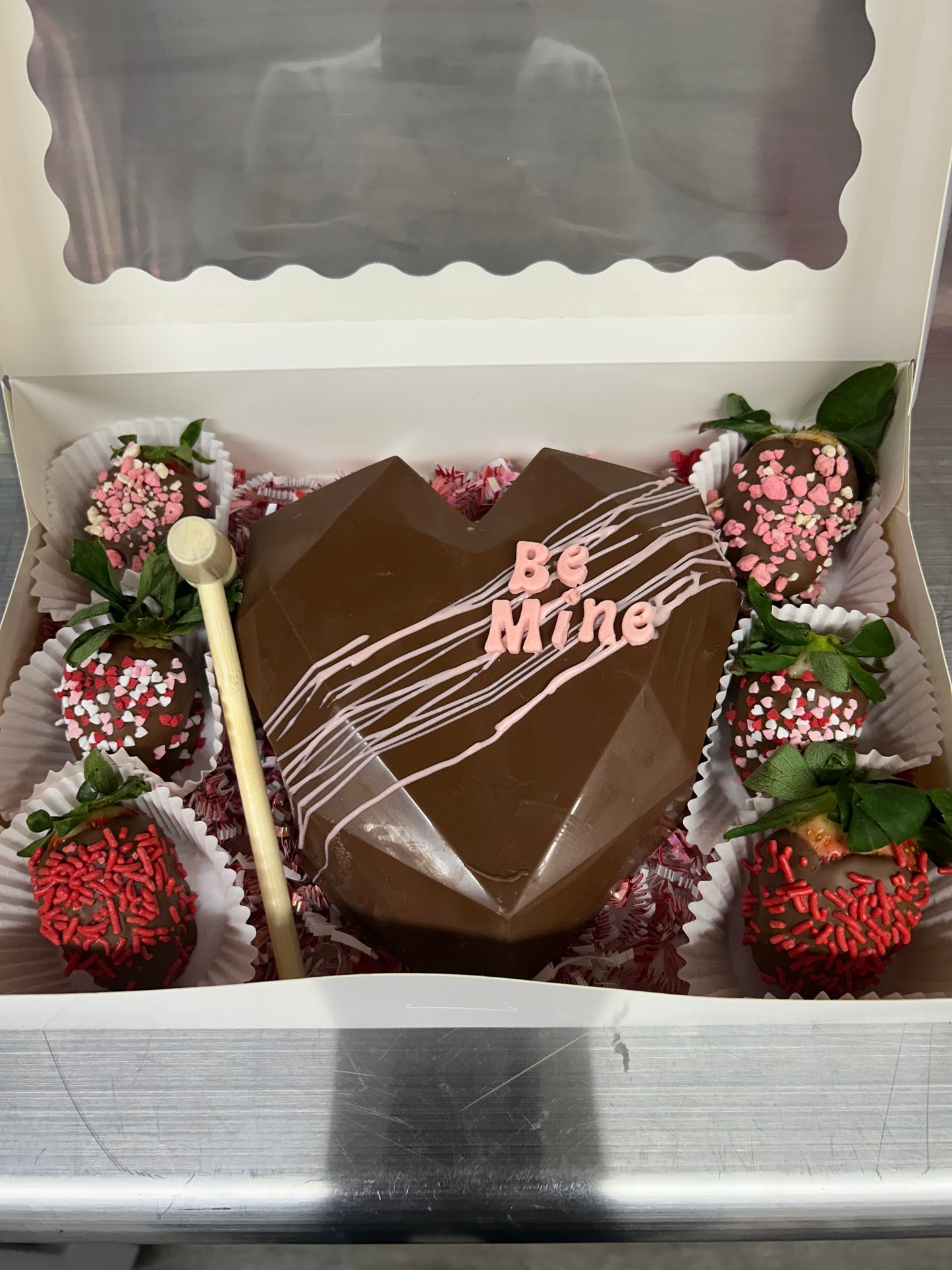 Breakable Chocolate Heart with 1/2 Dozen Chocolate Strawberries